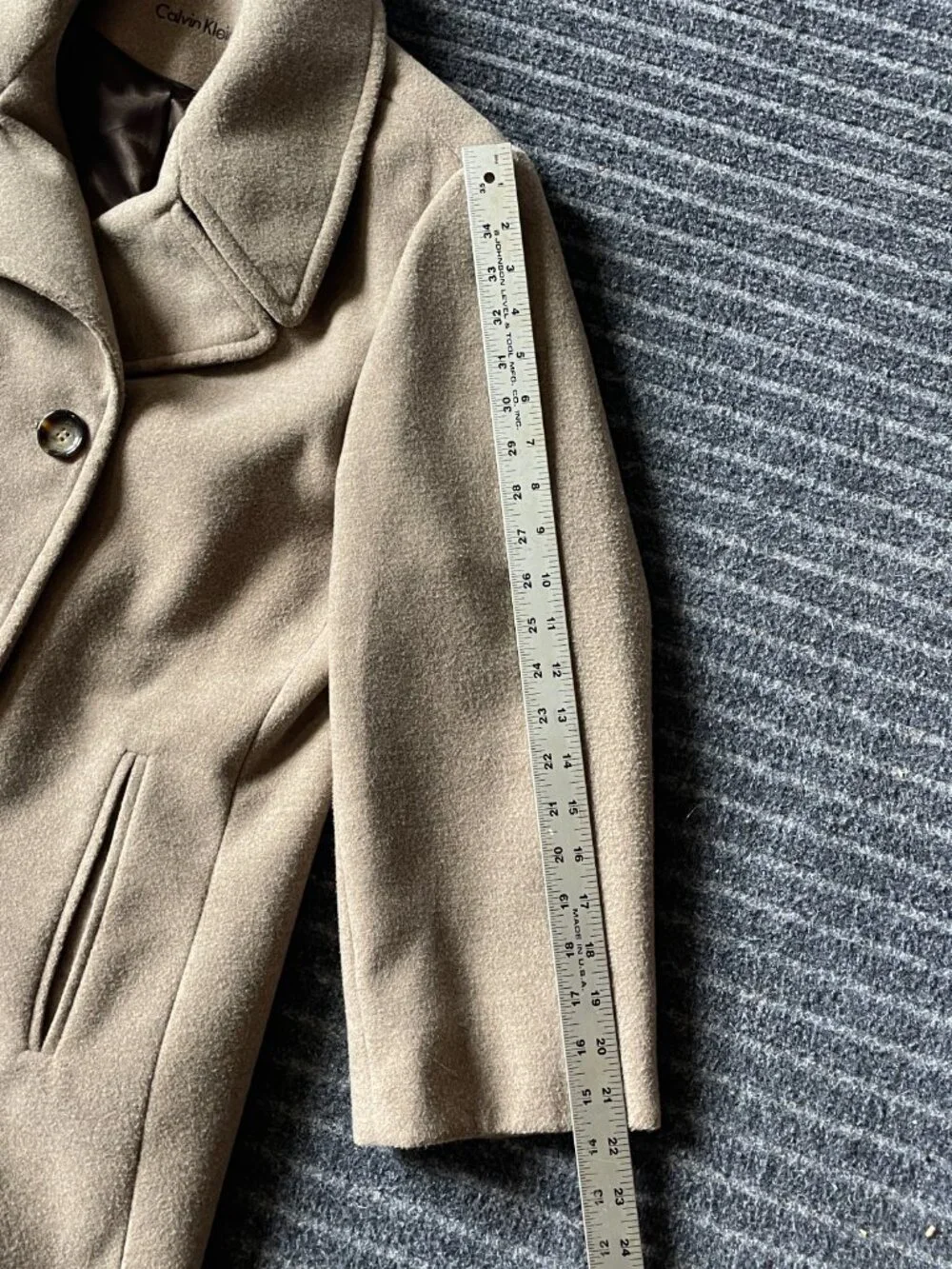 Calvin Klein Taupe/Brown Pea Coat, Size 16 Double Breasted - Picture 14 of 16